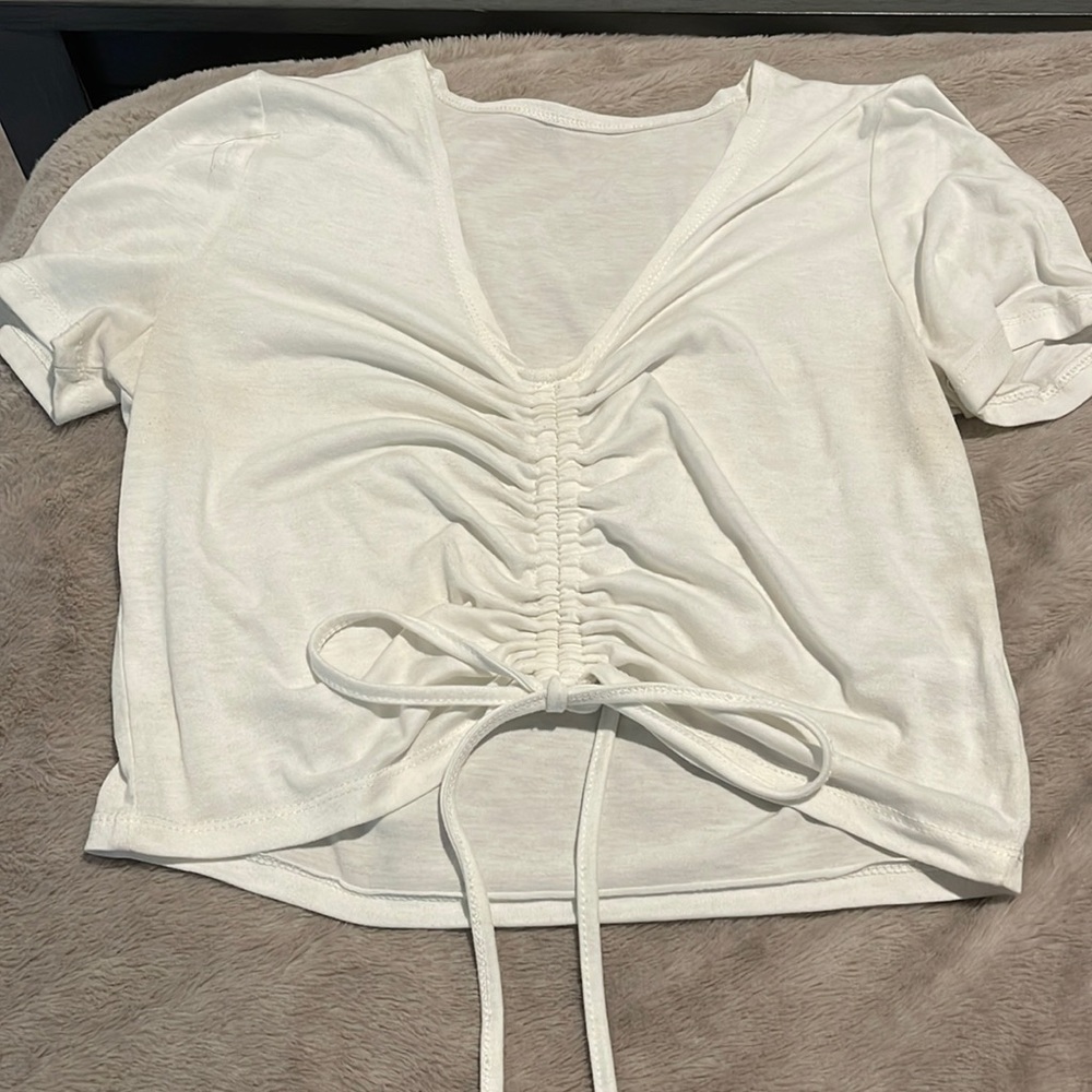 White shein crop top adjustable bow tie front large